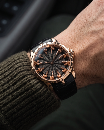 Montavier rose gold knights watch, olive knit