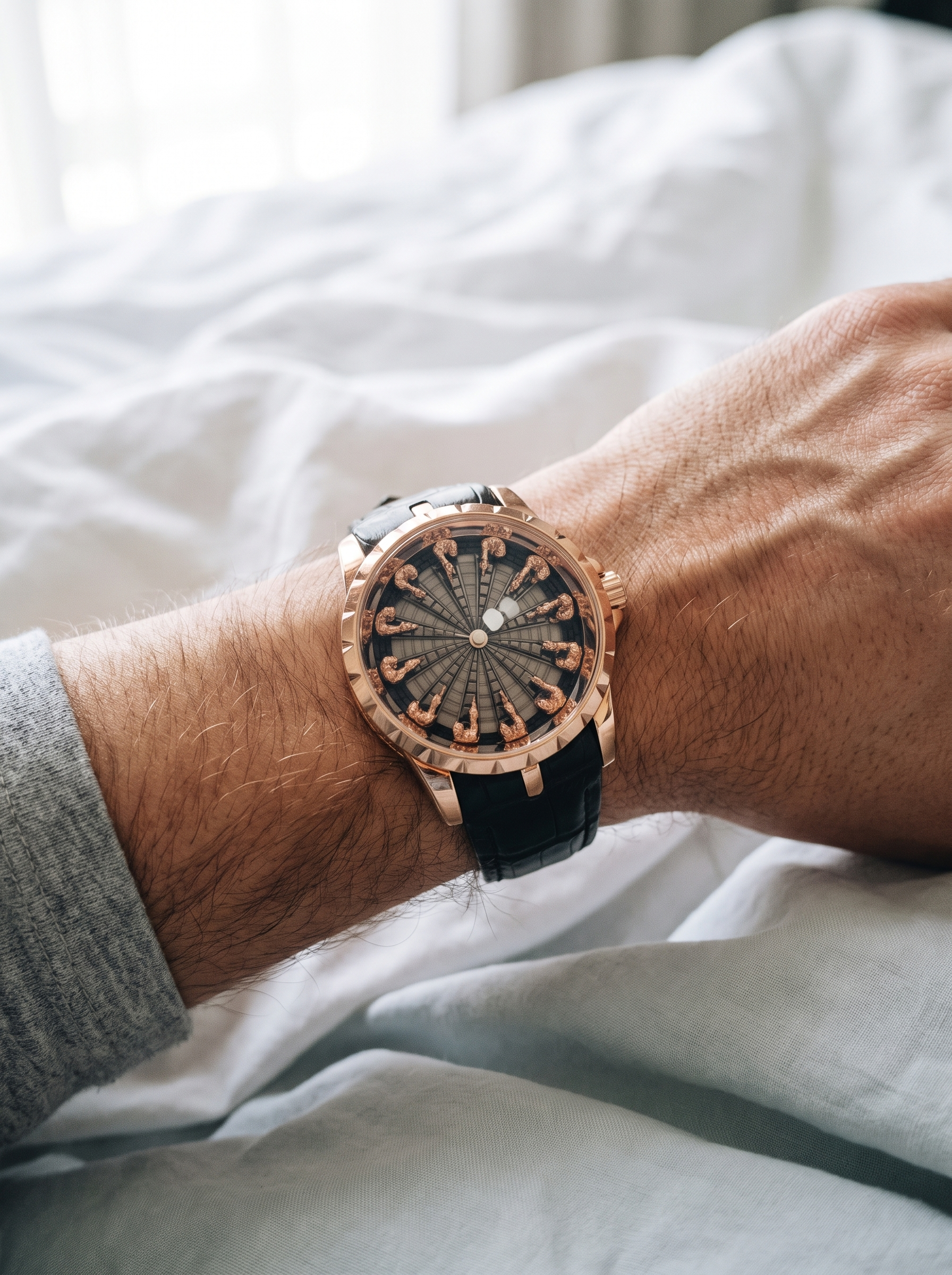 Montavier rose gold knights watch, morning light